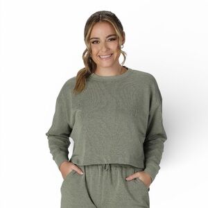 Easton Sweater Women's Small S Cropped Crewneck Olive Green Jen Schro Crop B3